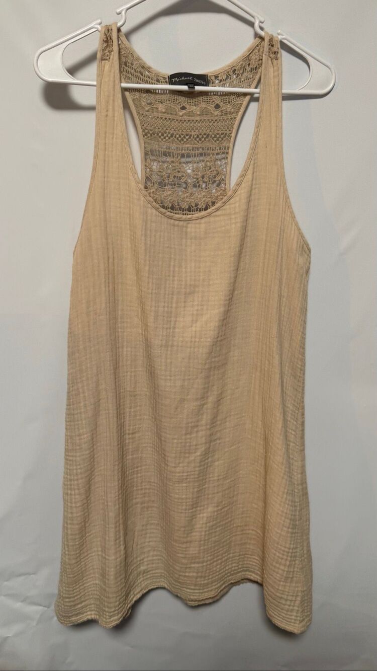Michael stars crotchet racerback lined cotton guaze sleeveless dress size medium
